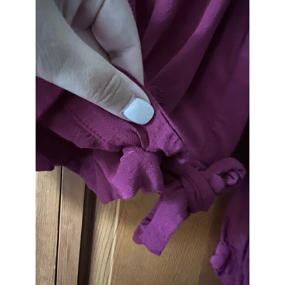 Abercrombie & Fitch Women's V Neck Tie Front Blouse Top Long Sleeve Fuchsia SZ S - Picture 3 of 10
